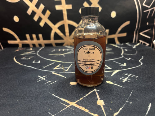 Skadi's Frost Icelandic botanical aftershave, front of bottle, by Midgard Artistry