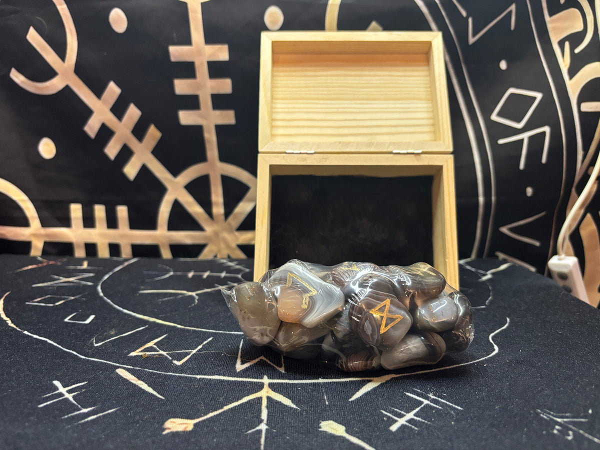 Botswana agate Elder Futhark rune set by Midgard Artistry