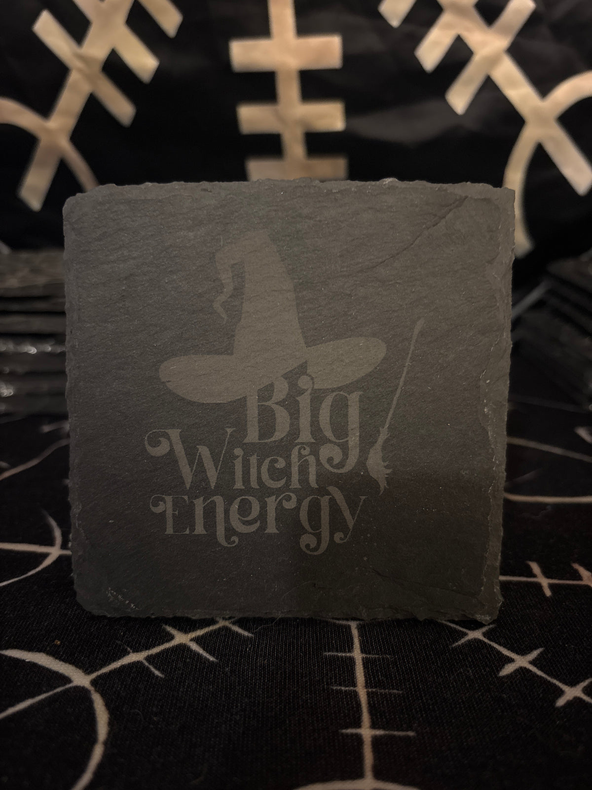Witch Please laser engraved slate coaster by Midgard Artistry