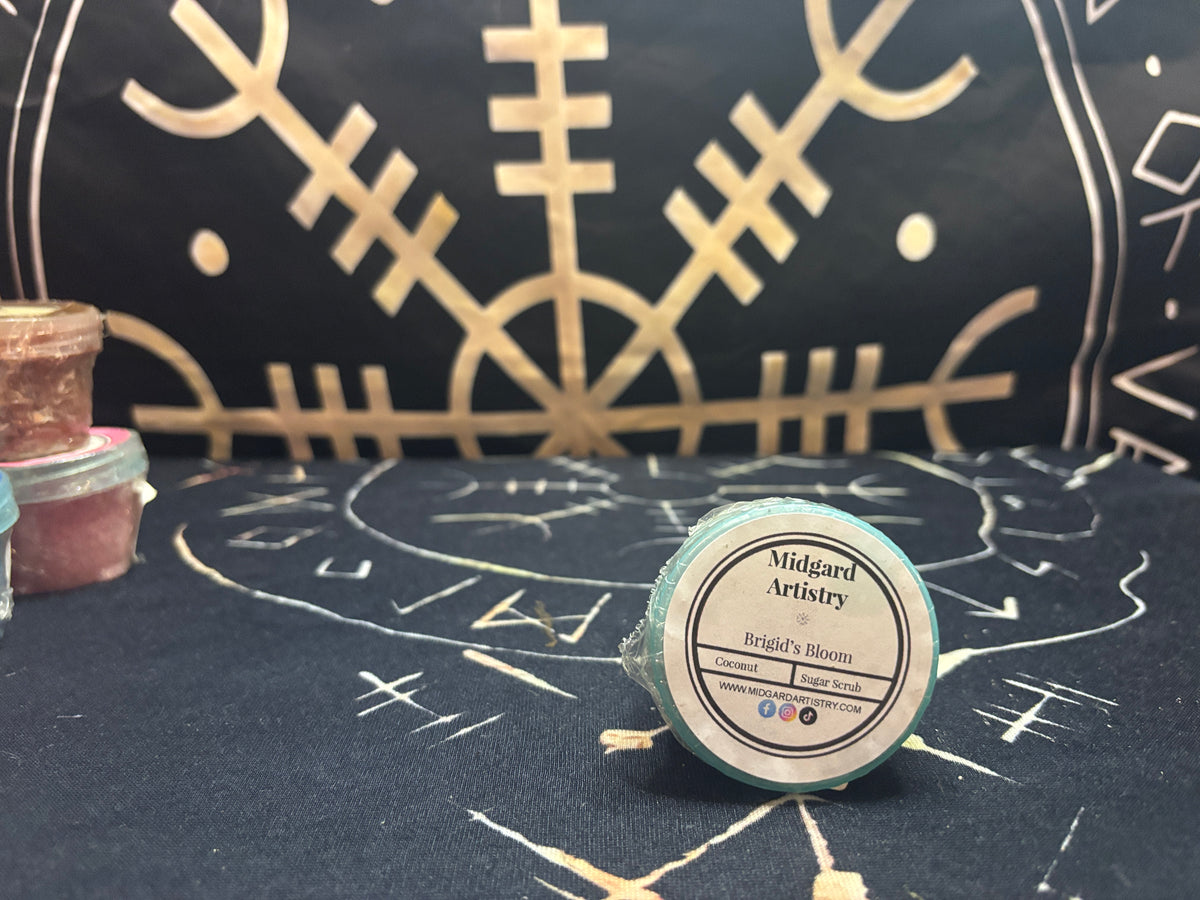 Brigid's Bloom coconut sugar scrub by Midgard Artistry