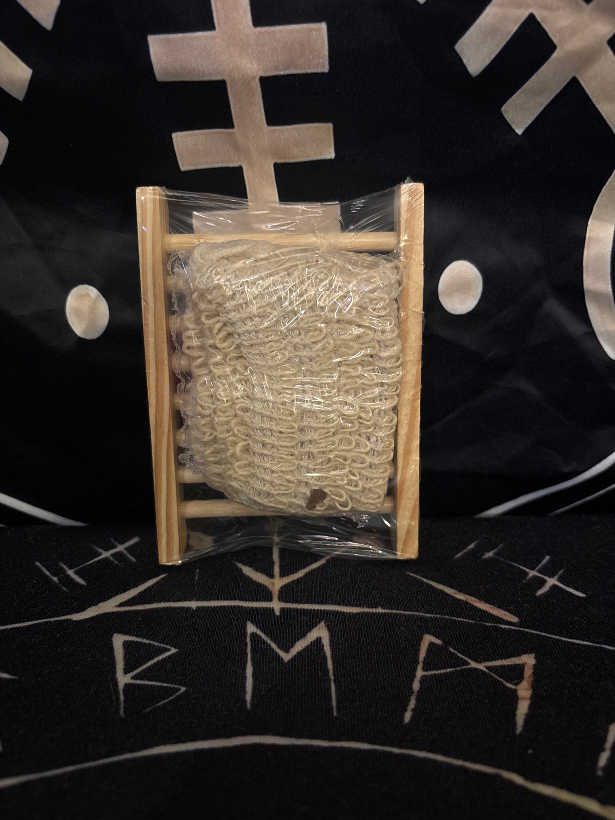 Wooden soap rack and cotton mesh soap bag bundle by Midgard Artistry
