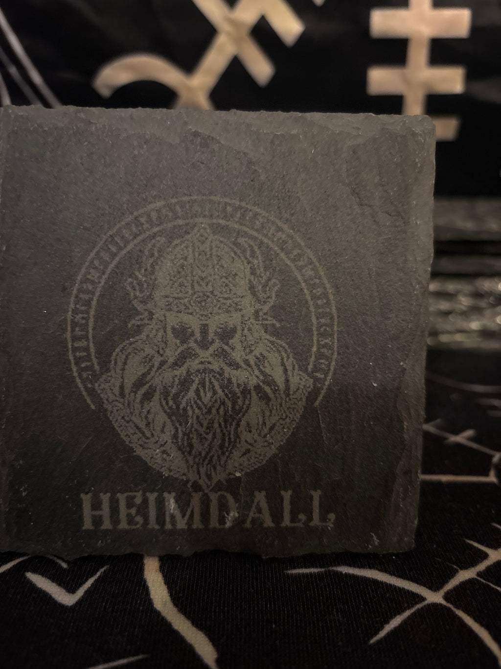 Helm of Awe laser engraved slate coaster by Midgard Artistry