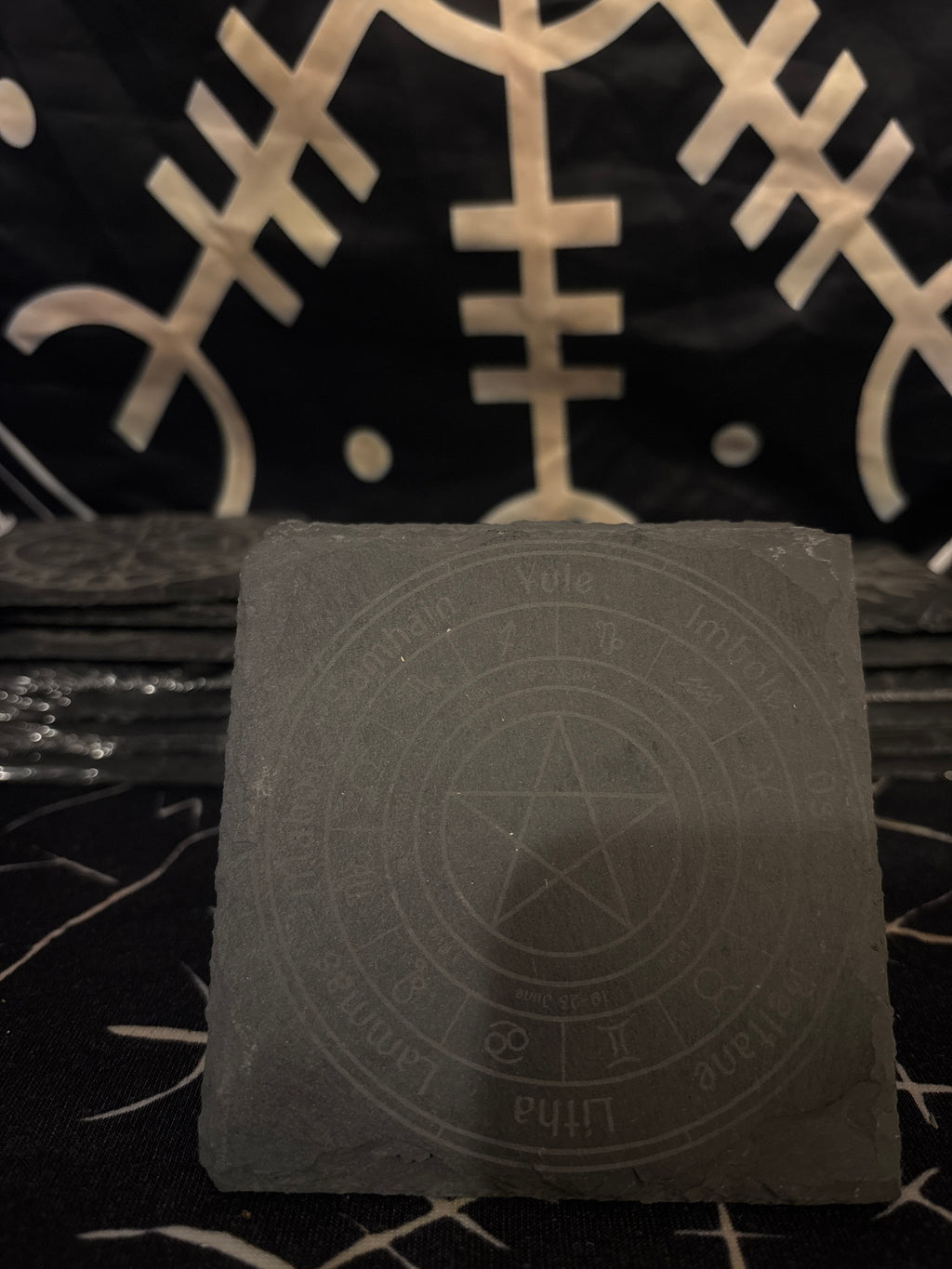 Feeling Cute, Might Hex You laser engraved slate coaster by Midgard Artistry