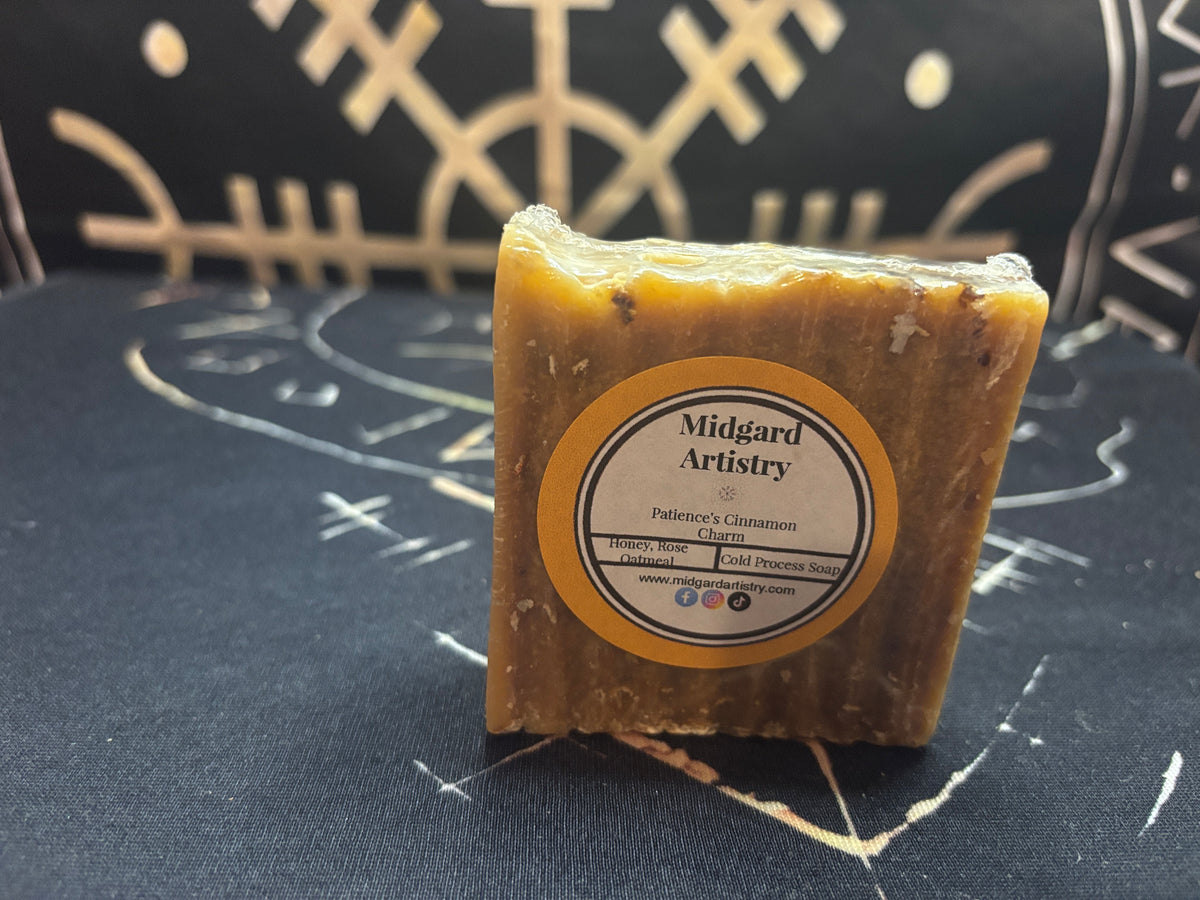 Patience's Cinnamon Charm rose honey goat milk soap by Midgard Artistry