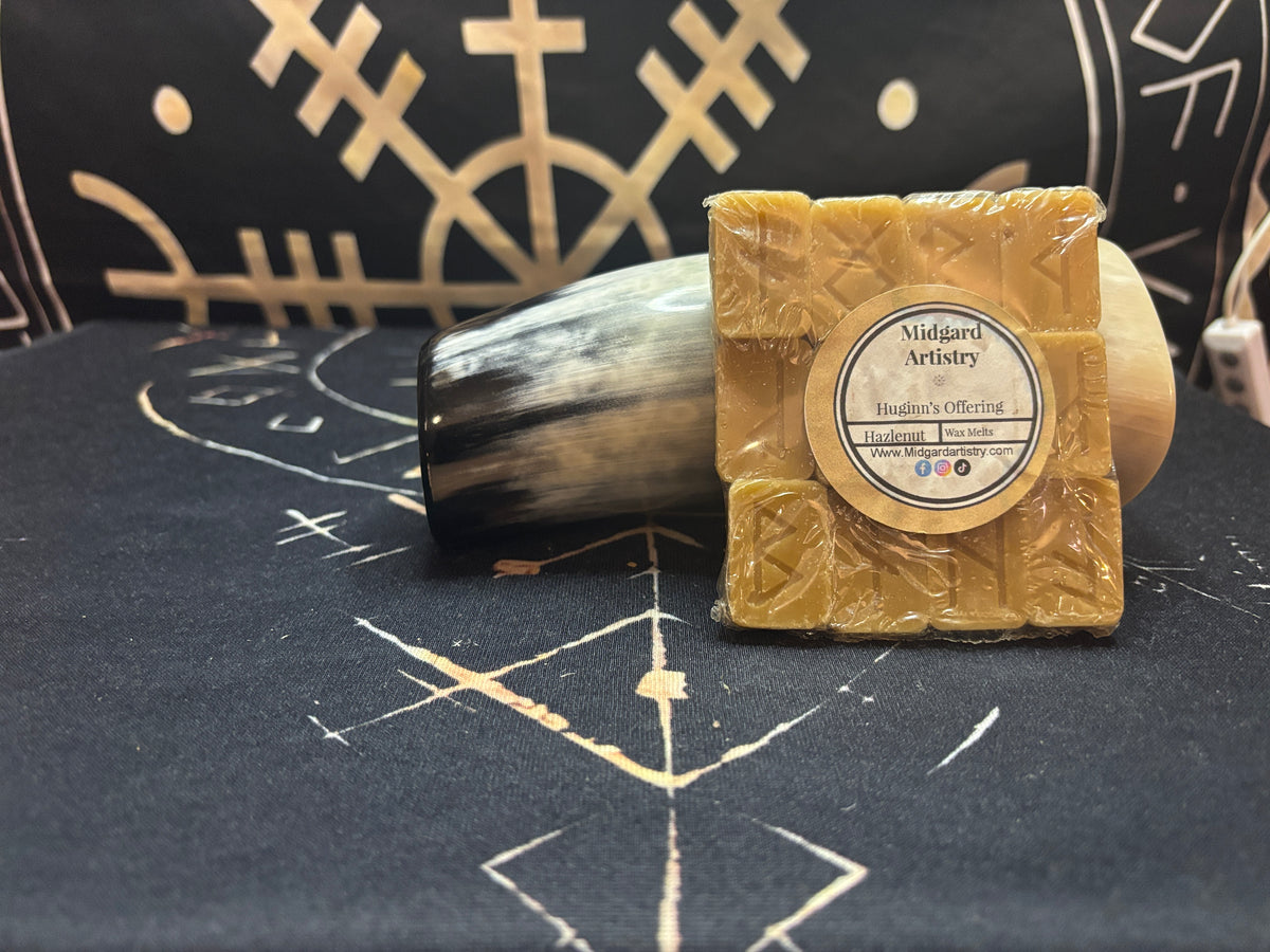 Huginn's Offering hazelnut rune wax melts, handmade by Midgard Artistry