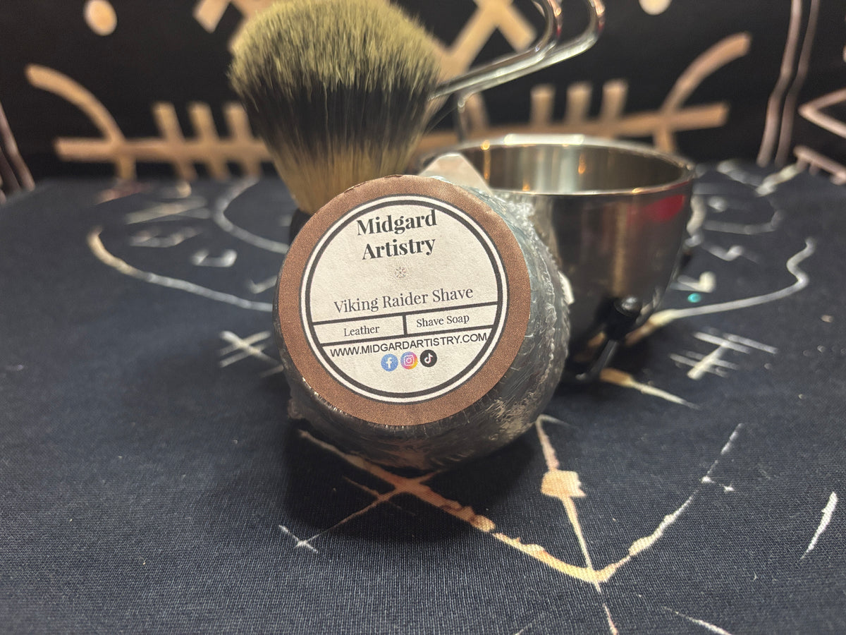 Viking Raider leather shave soap by Midgard Artistry