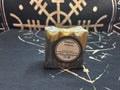 Divine Magic frankincense charcoal goat milk soap with gold swirl by Midgard Artistry