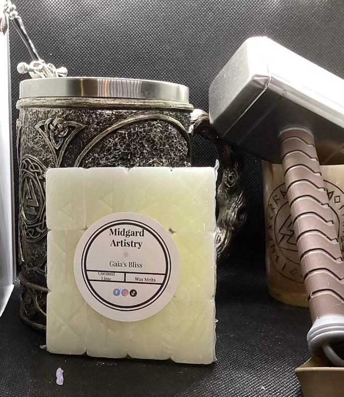 Gaia's Bliss coconut lime rune wax tarts, handmade by Midgard Artistry