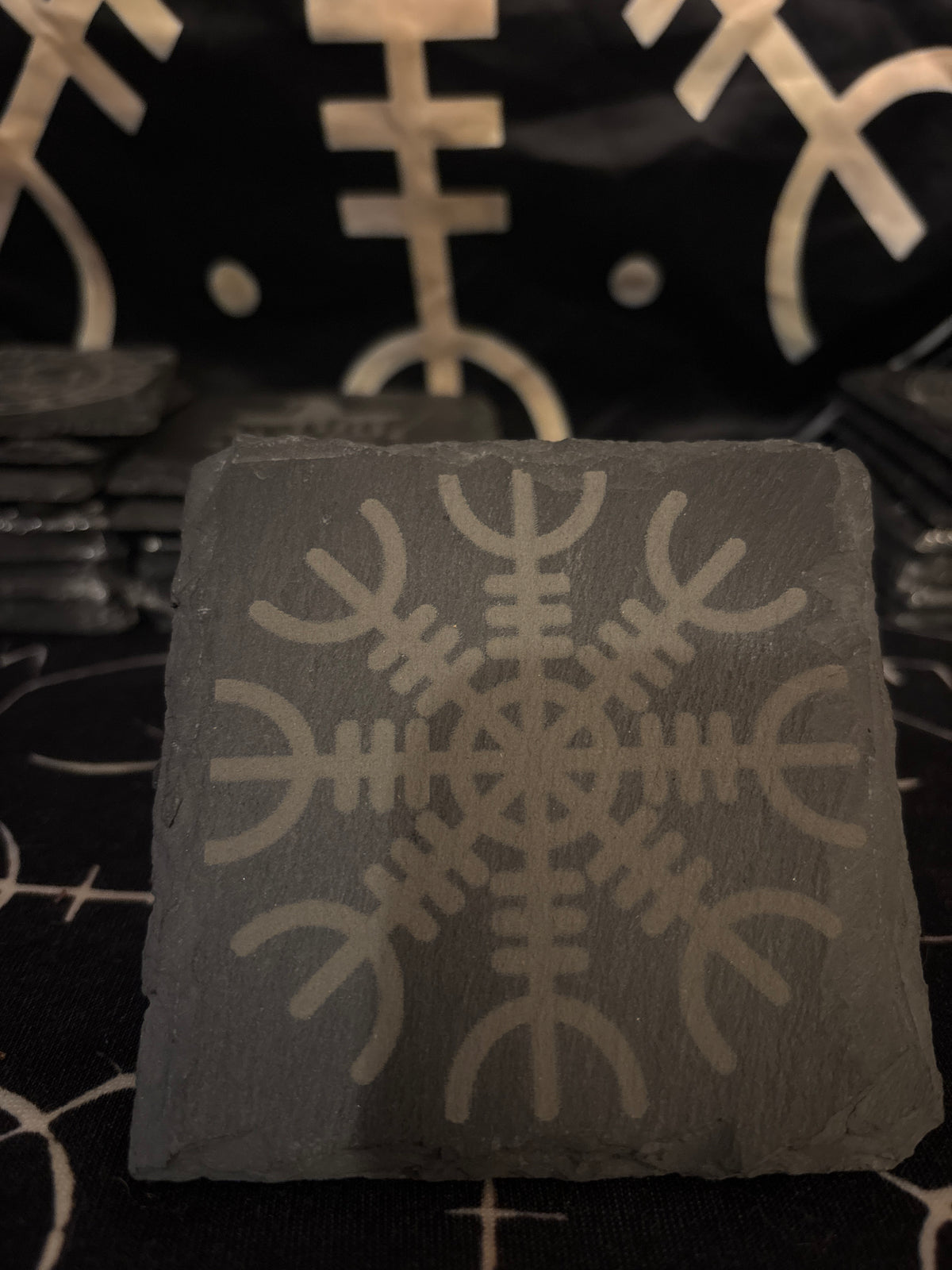 Heimdall laser engraved slate coaster by Midgard Artistry