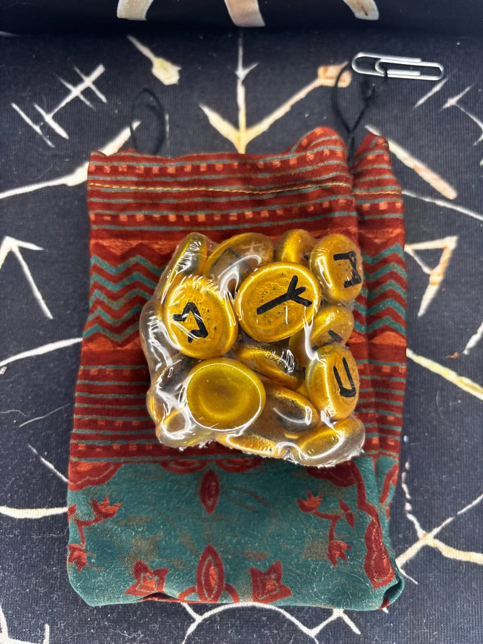 Gold glass bead Elder Futhark rune set by Midgard Artistry