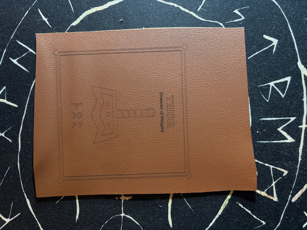 Laser engraved faux leather deity altar cloth by Midgard Artistry