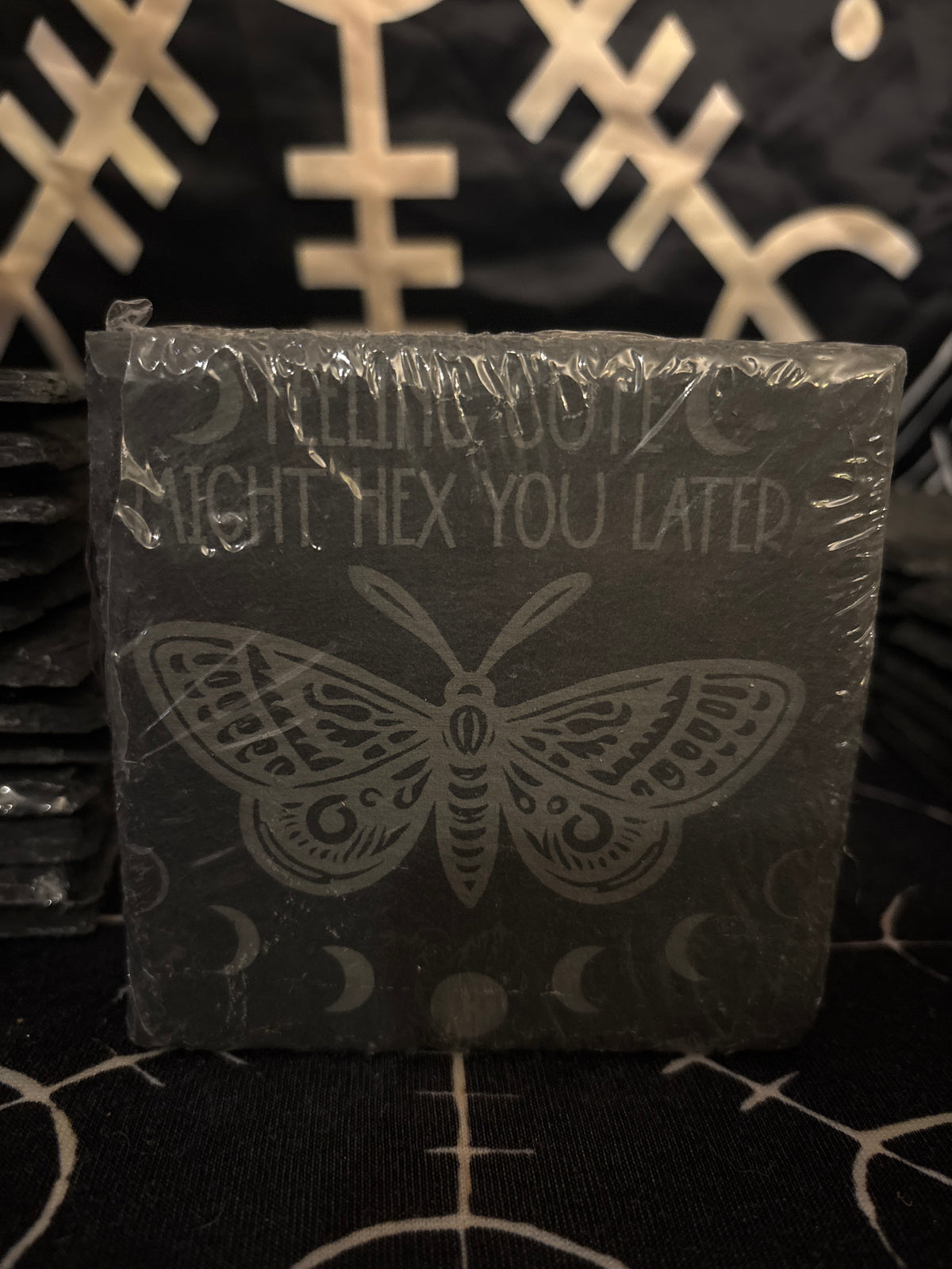 Wheel of the Year laser engraved slate coaster by Midgard Artistry