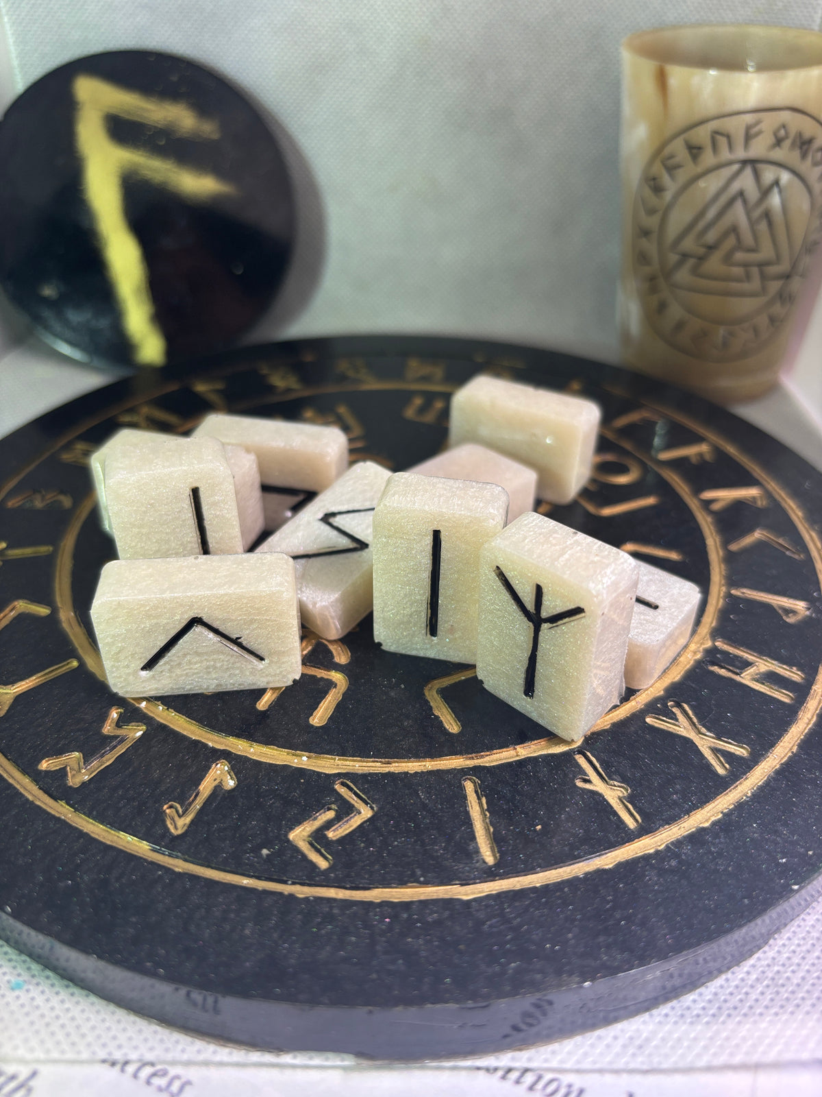 Crystal and stone Elder Futhark rune sets by Midgard Artistry